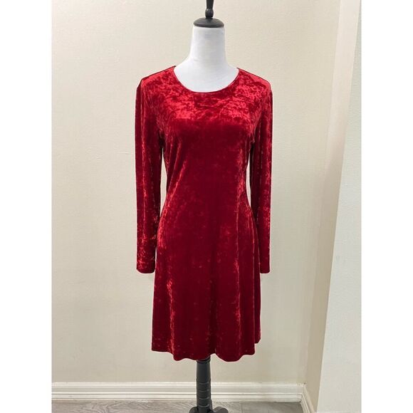 Connected Apparel Vintage Red Velvet Whimsy Goth Long Sleeve 90s Dress Size 8 - Picture 1 of 7